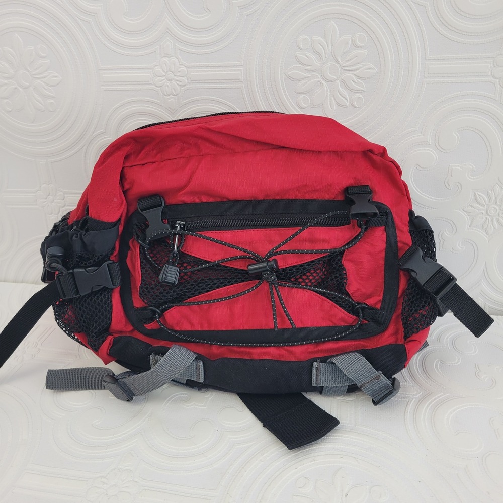 Vintage Gap Red Black Ripstop Nylon Hiking Fanny Pack Waist Bag Large‎ Gorpcore